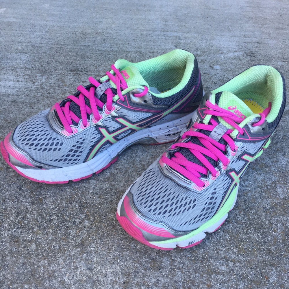 Asics GEL GT 1000 Running Gray Pink Green Shoe - Picture 2 of 8
